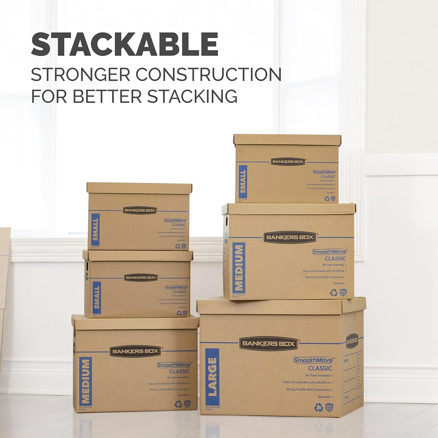 Small Classic Moving Box 10 Pack, Reinforced Handles, Tape-Free Assembly, Corrug