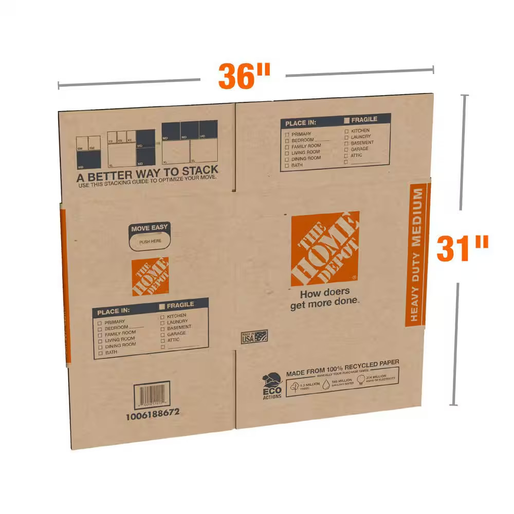 20 In. L X 16 In. W X 15 In. D Heavy-Duty Medium Moving Shipping and Packing Box