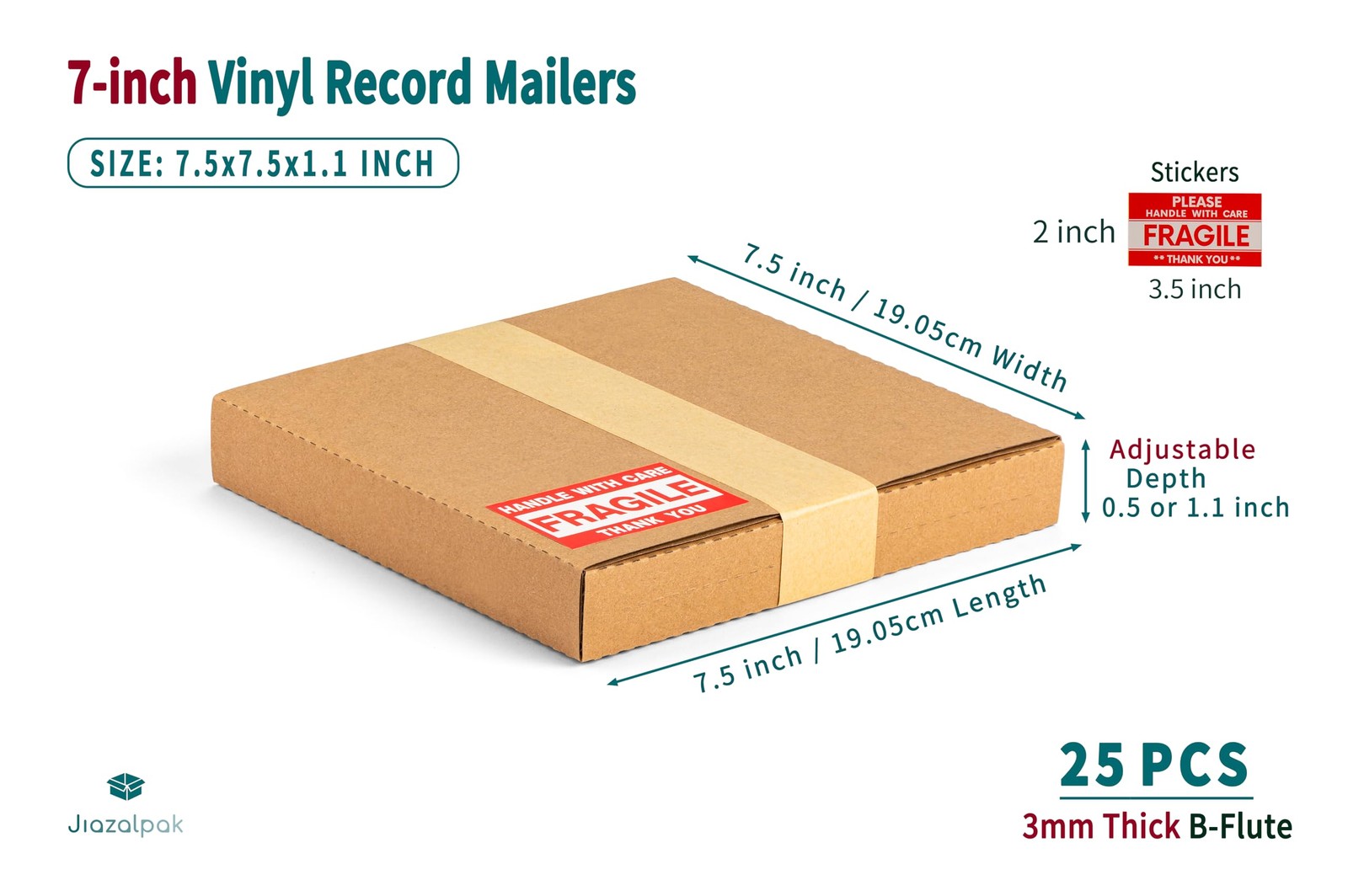 7-inch 45 RPM Record Mailers (NOT for 12-inch LPs), 7.5 x 7.5 x 1.1 Inch Corr…