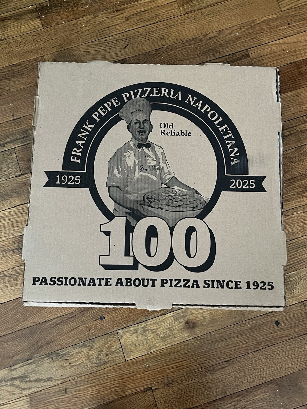 Frank Pepe Pizzeria Napoletana 100th Anniversary 18×18 Flip-Top Box