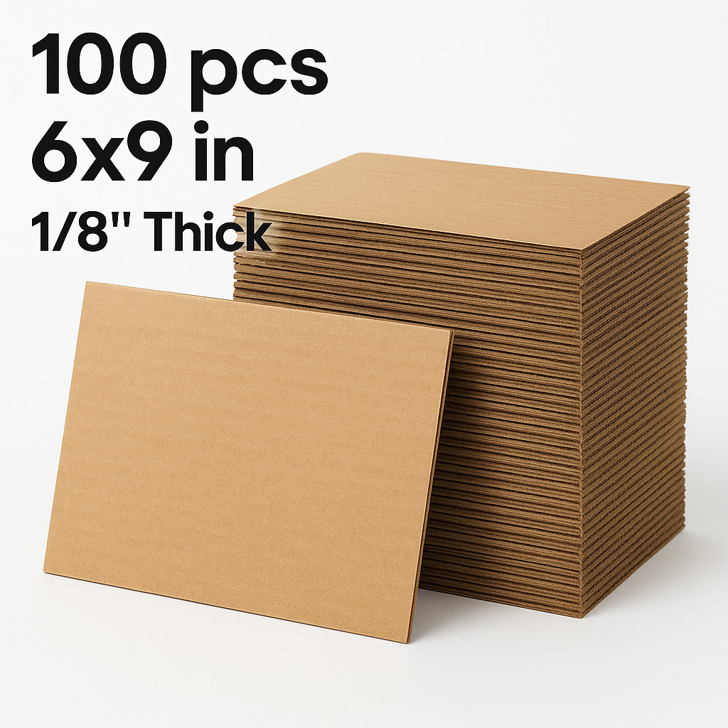 100 Cardboard Pads 6×9 in Corrugated Sheets 1/8″ Thick Inserts for Packing