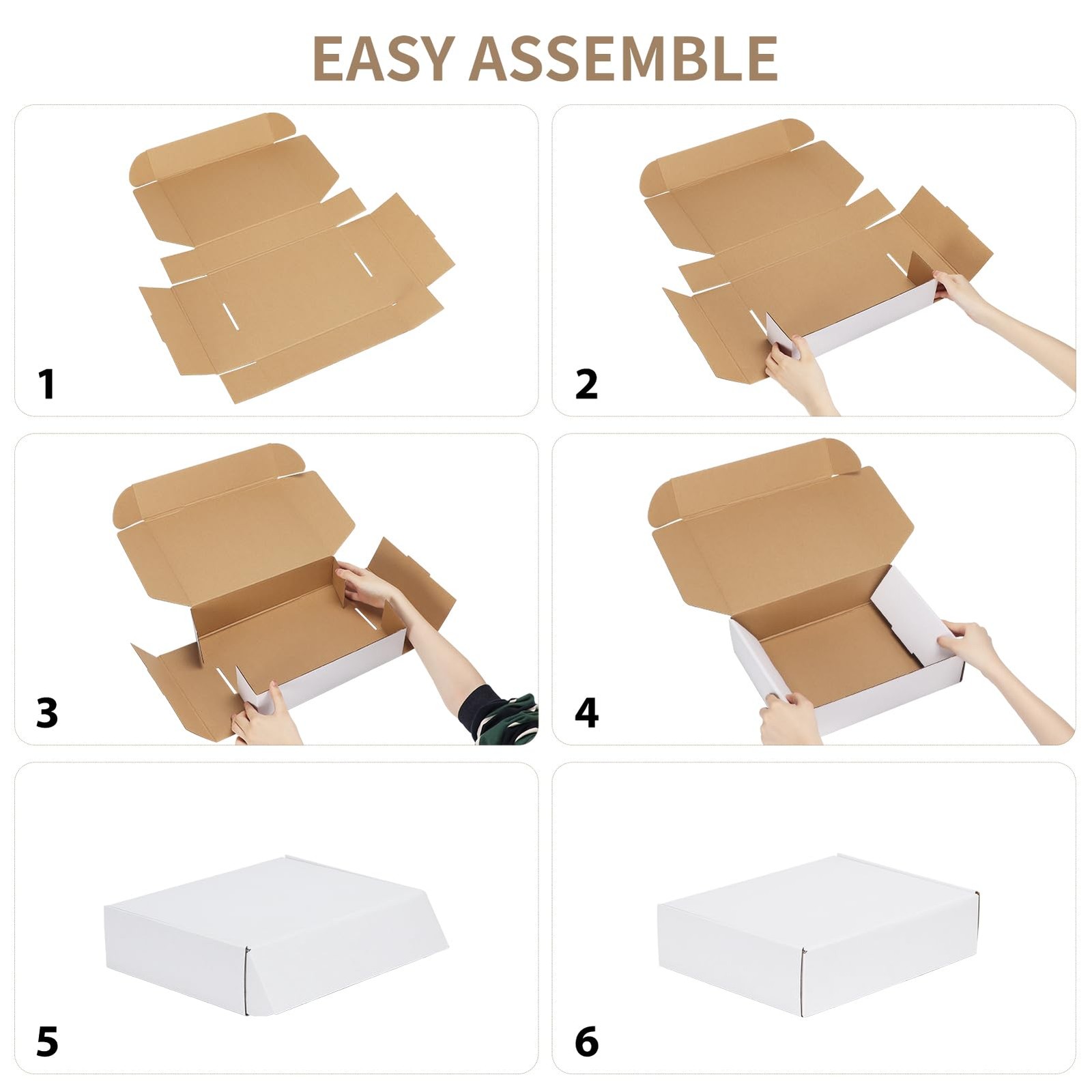 12x9x3 Shipping Boxes Set of 6, White Corrugated Cardboard Box for Packing, M…