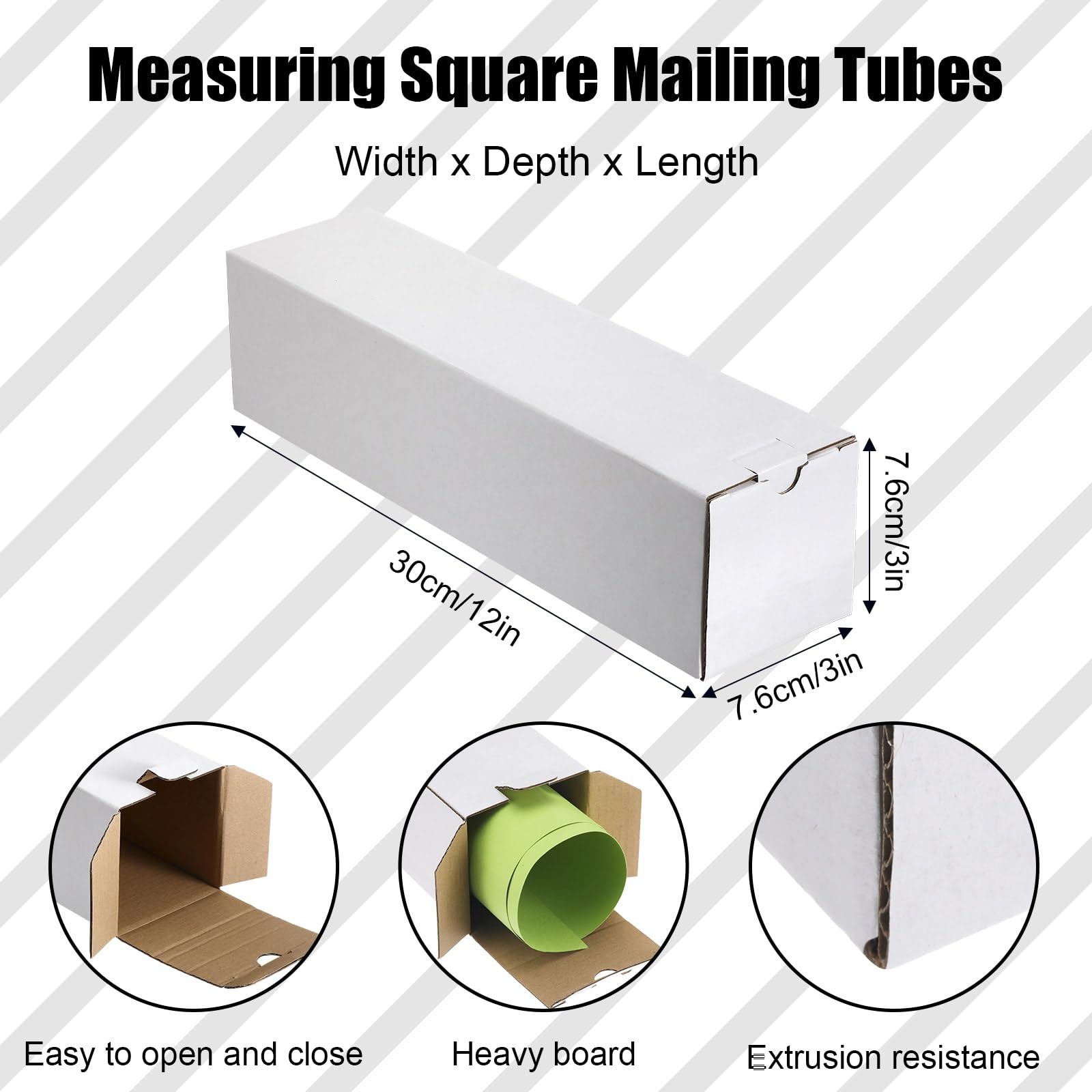 50 Pcs Mailing Tube 3 x 3 x 12 Inches Corrugated Cardboard Box Square Shippin…