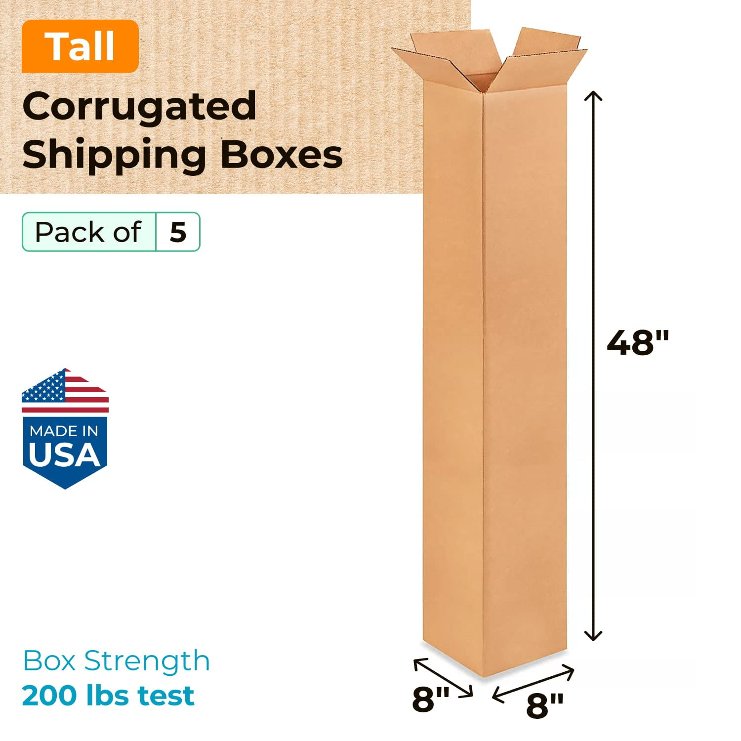 IDL Packaging Tall Corrugated Shipping Boxes 8″L X 8″W X 48″H (Pack of 5) – Exce