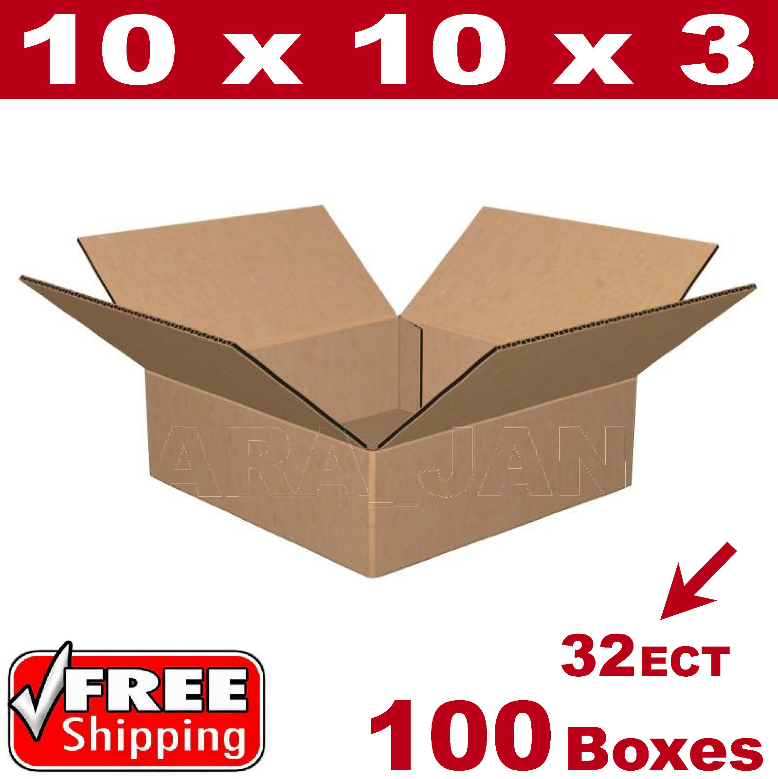 100 – 10x10x3 Cardboard Boxes Mailing Packing Shipping Box Corrugated Carton