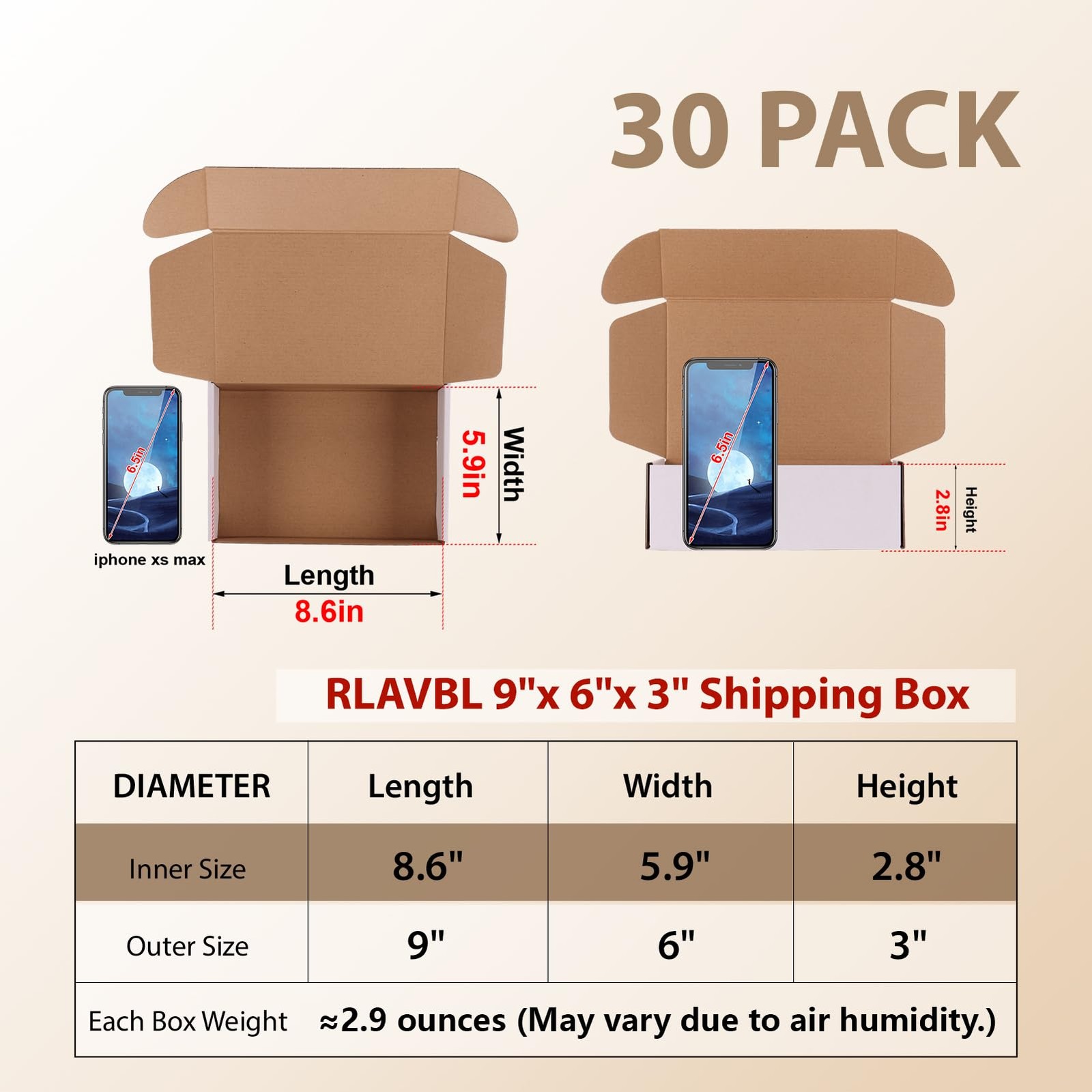 9x6x3 Shipping Boxes Set of 30, White Corrugated Cardboard Mailer Box for Pac…