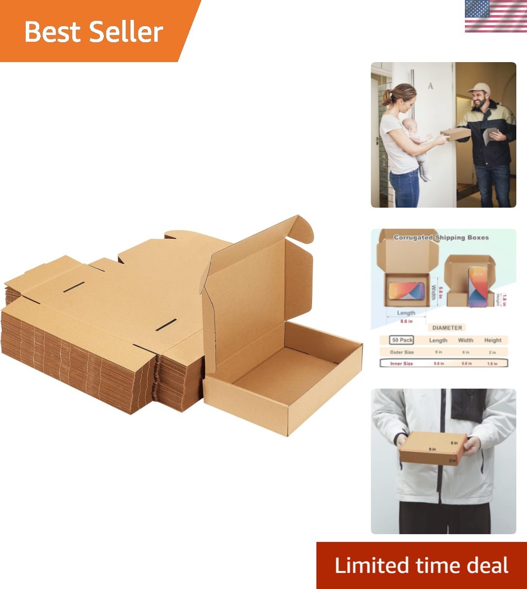 9x6x2 Inches Shipping Boxes Pack of 50, Small Corrugated Cardboard Box for Ma…