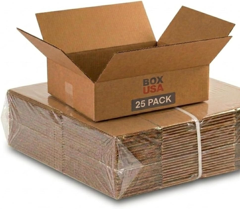 Shipping Boxes Flat 12″L X 9″W X 4″H, 25-Pack | Corrugated Cardboard Box for Pac