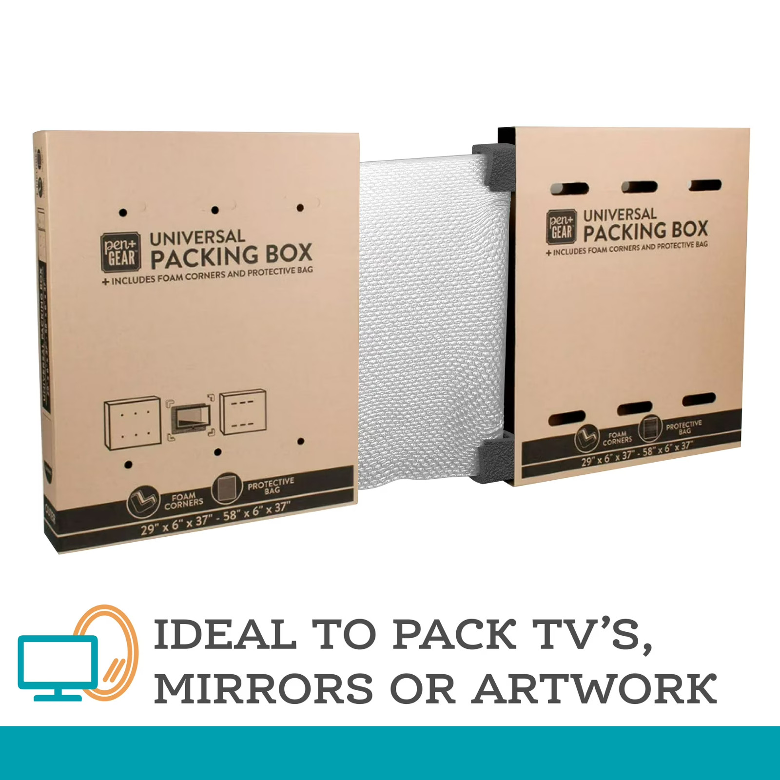 Pen + Gear Universal Moving Box with Cushioning, Fits TVs up to 65″, 2 Count