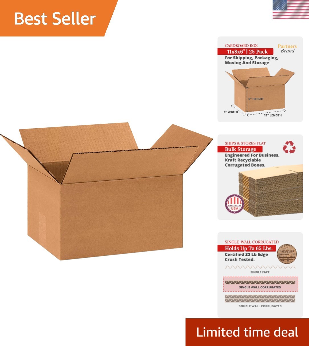 Eco-Friendly Pack of 25 Corrugated Boxes, Strong & Compact 11″ x 8″ x 6″