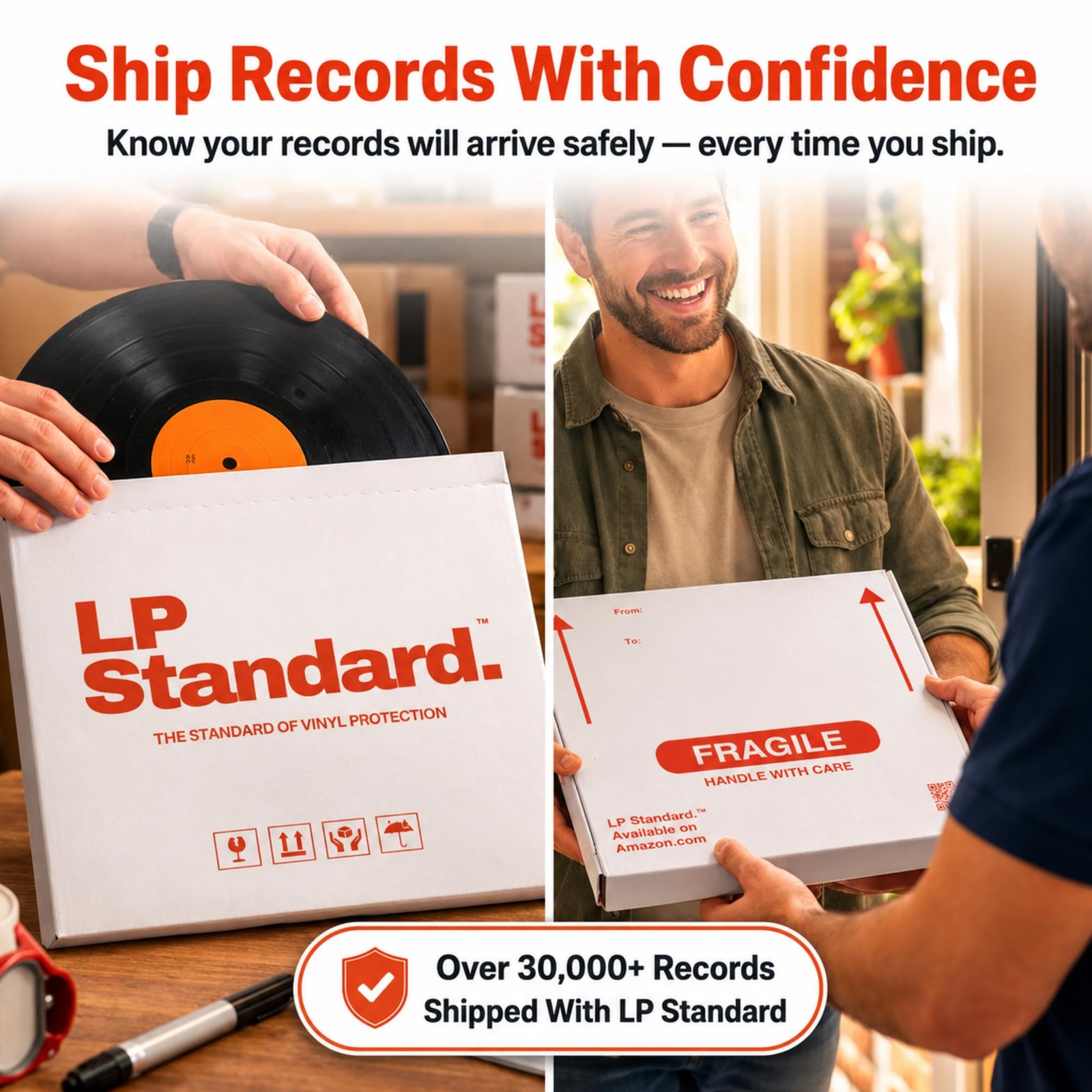 LP Standard Heavy Duty Vinyl Record Shiping Boxes, 25 Pack LP Mailers