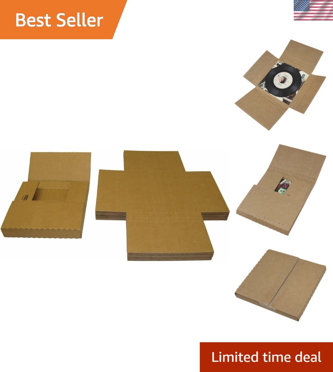 Flat Shipping 7″ Vinyl Record Boxes – Durable Kraft Mailers for 10 Records