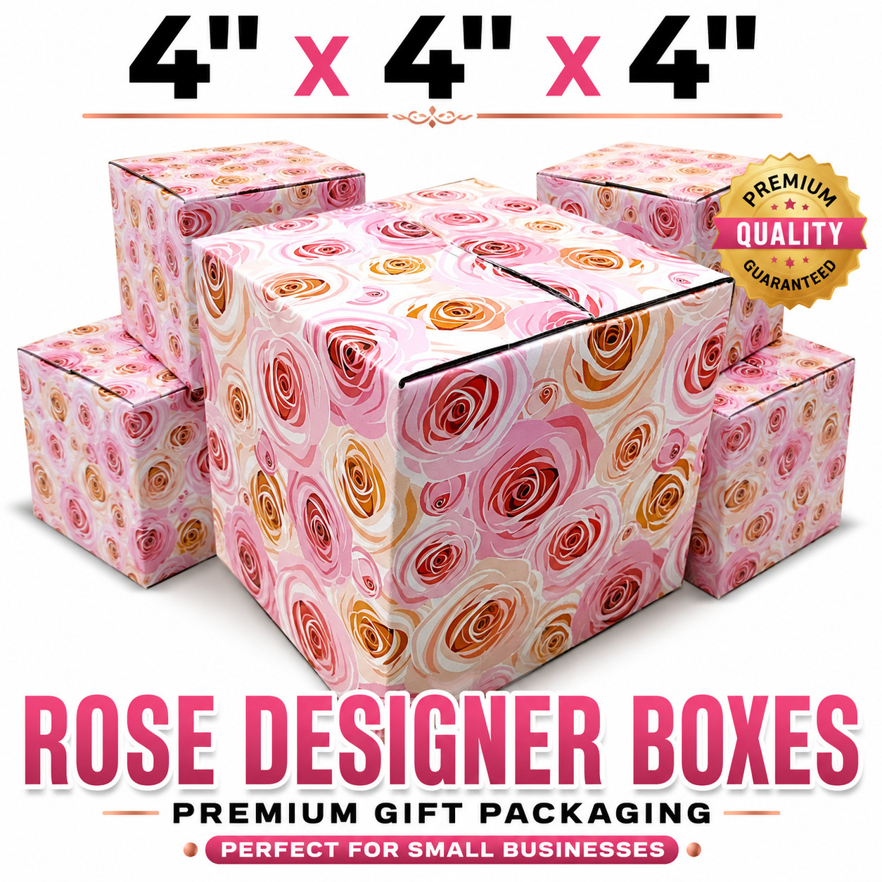 4x4x4 Rose Shipping Boxes Pink Floral Corrugated Mailer Gift Packaging