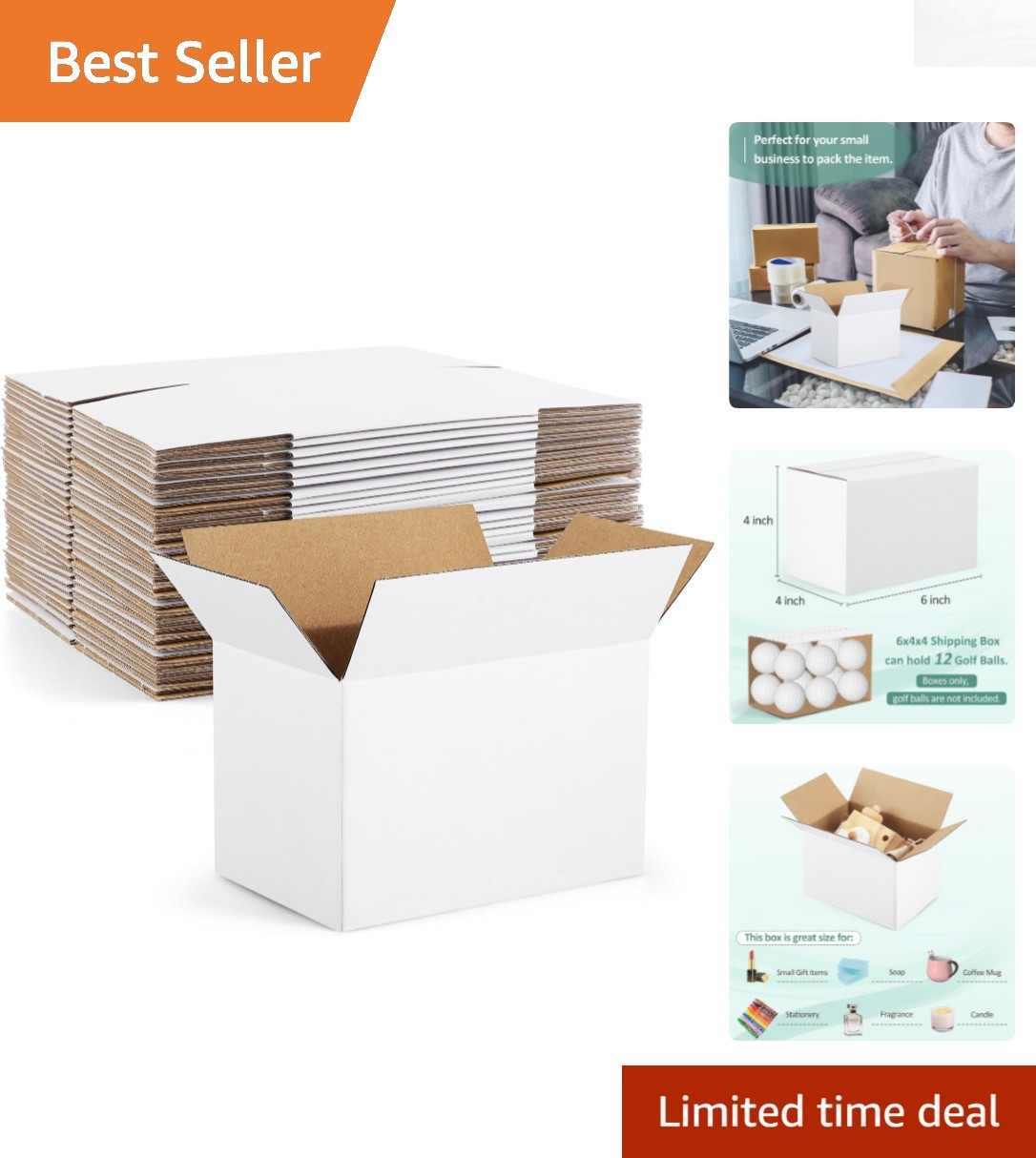 30 Pack 6x4x4 White Shipping Boxes for Small Business Packaging, Durable Mailers