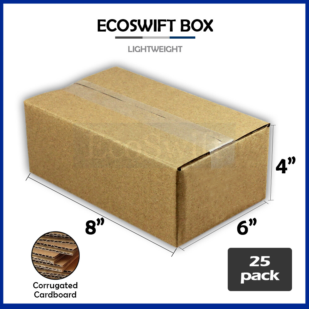 25 8x6x4 EcoSwift Cardboard Packing Moving Shipping Boxes Corrugated Box Cartons