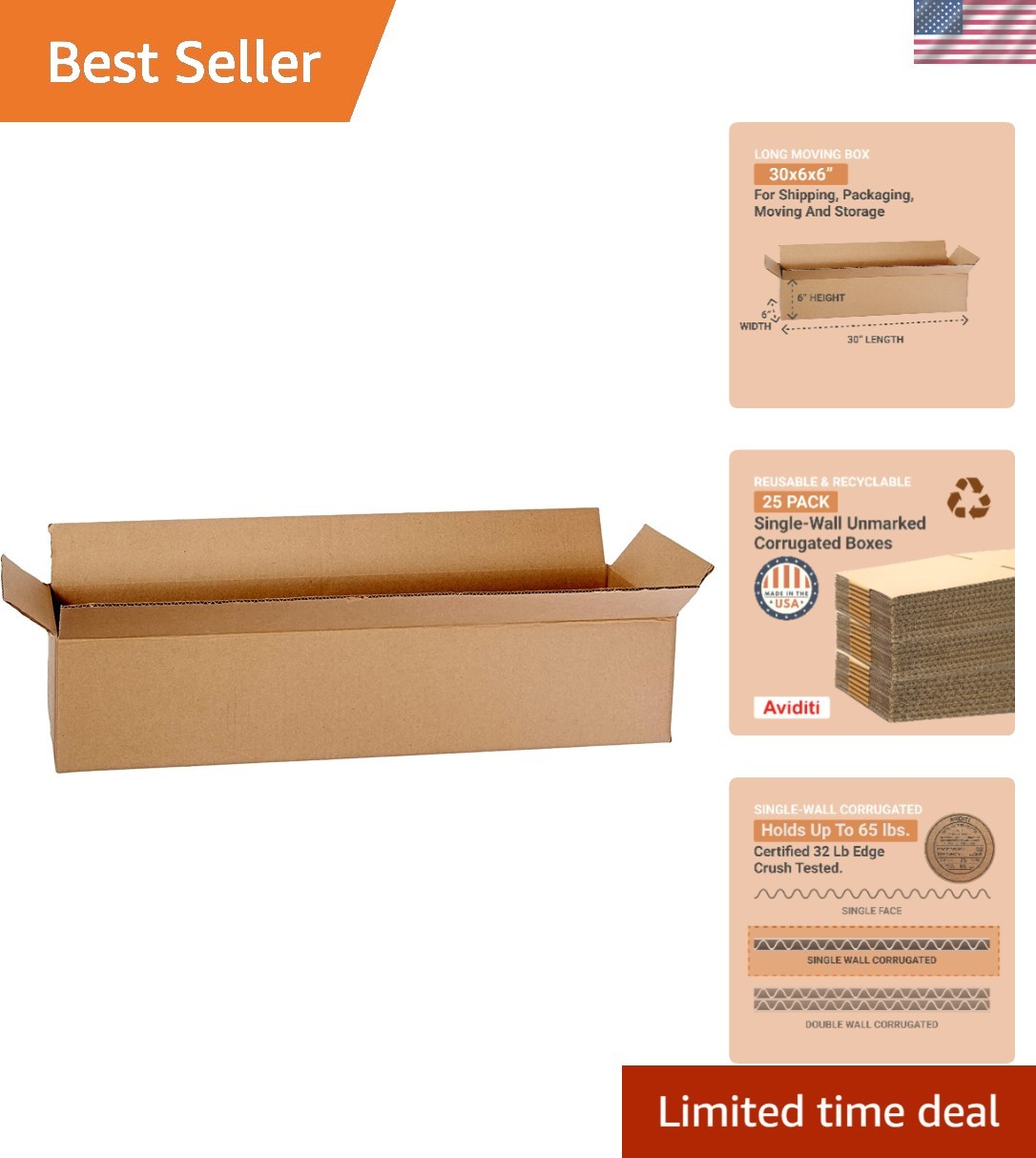 Shipping Boxes Medium 30″L x 6″W x 6″H, 25-Pack | Corrugated Cardboard Box fo…