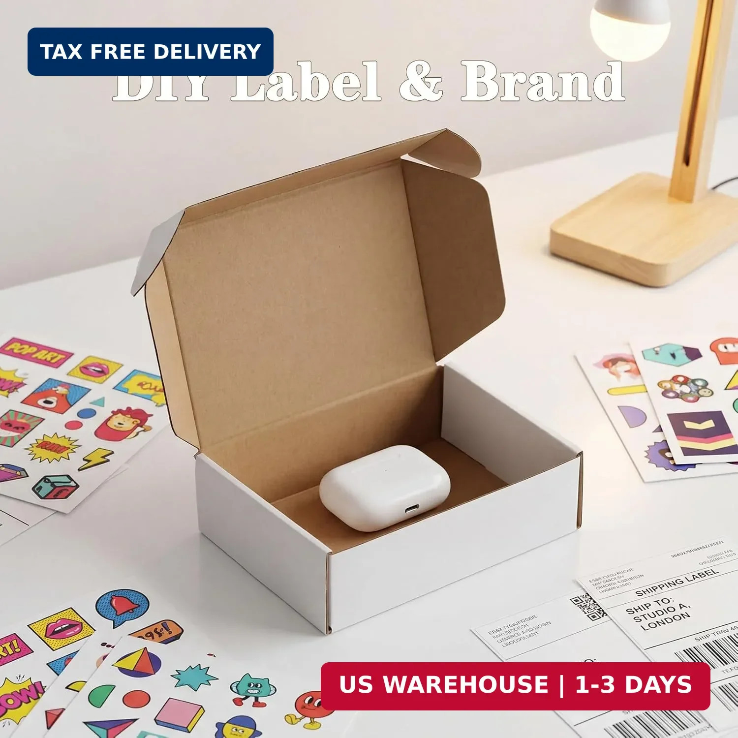 WIFTREY 7X5X2 Shipping Boxes Set of 30, 7X5X2 White Corrugated Cardboard Box for