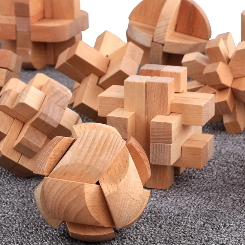 Wooden Luban Lock Unlock Interlocking Puzzle Rompecabezas IQ Test Brain Teaser