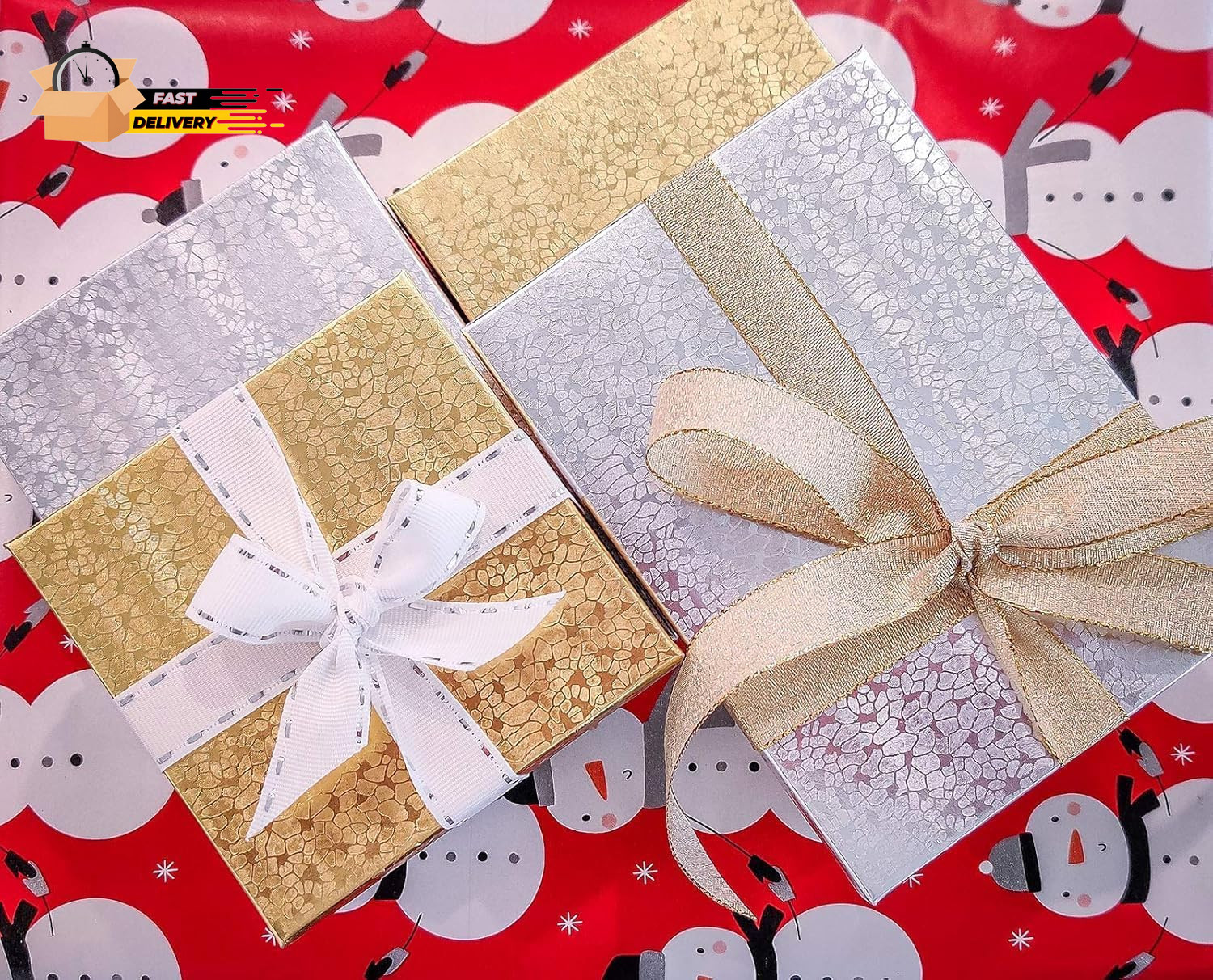 6 Pack Cotton Filled Gold Foil Paper Cardboard Jewelry Boxes for Ne