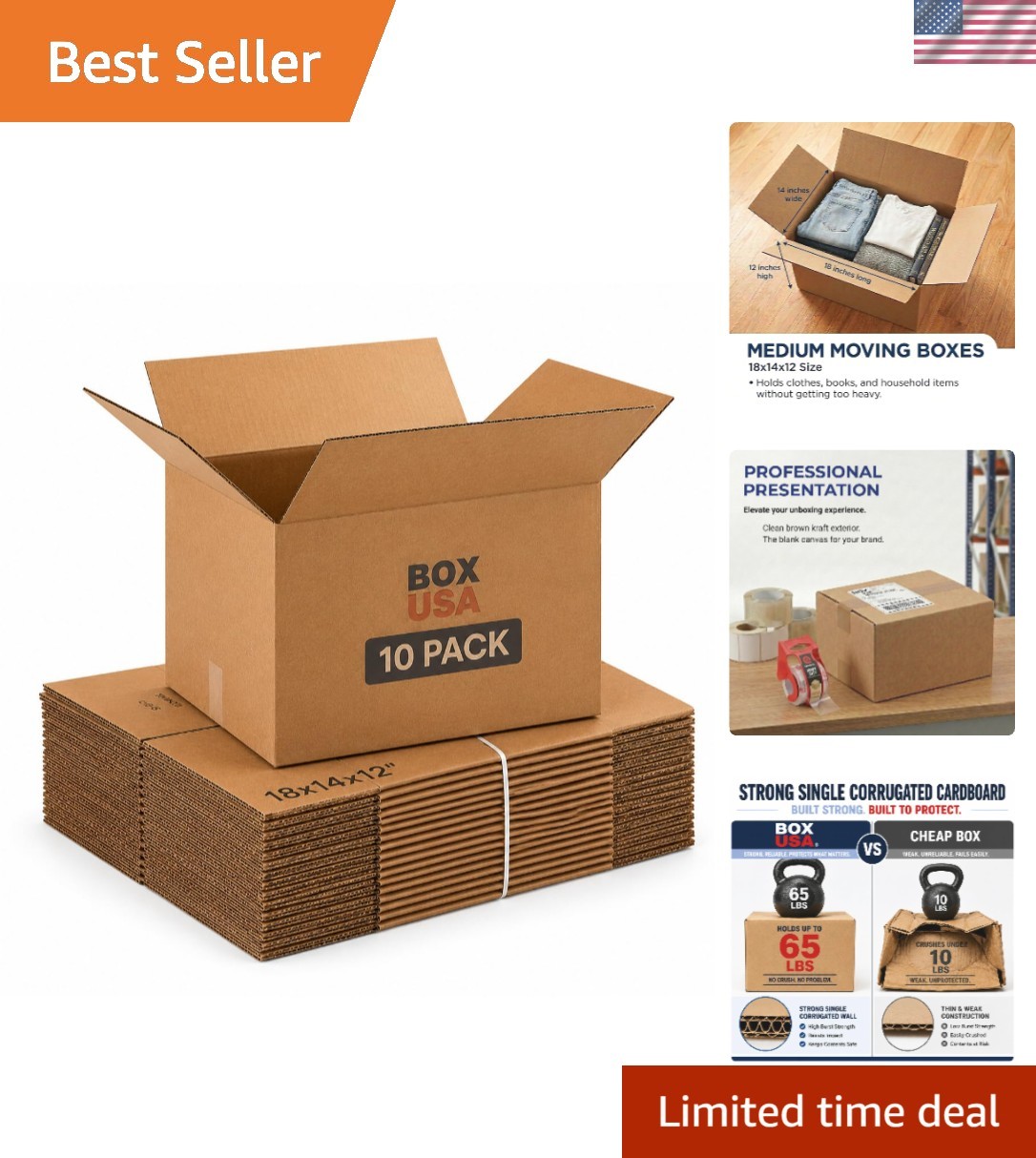 Eco-Friendly 10-Pack of 18x14x12 Medium Moving Boxes – Perfect for Fragile Items