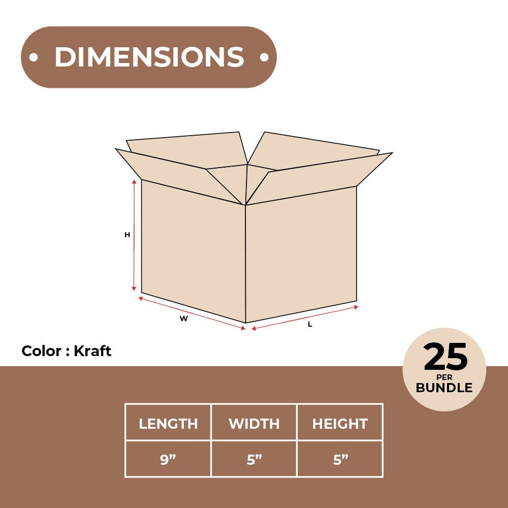 9 x 5 x 5″ Corrugated Boxes ECT-32 Brown Shipping/Moving/Packing Boxes 25/Bundle